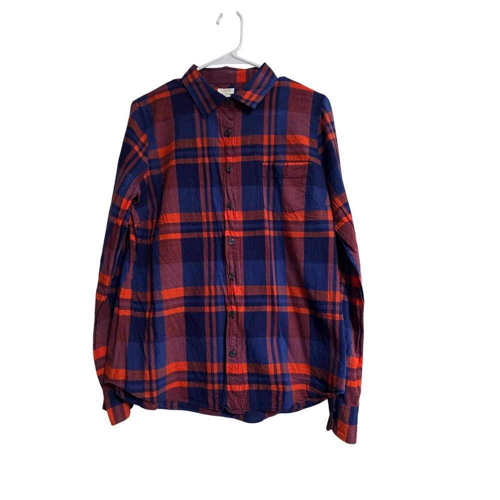 J. Crew Red Blue Plaid Long Sleeve Button Up Shirt Women's Size L
